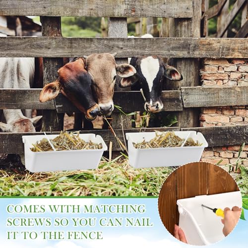 Suclain 6 Pcs 5 Quart Hanging Chicken Feeder Feed Trough Hanging Fence Feeders for Goat Sheep Duck Deer Horse Poultry Feed Trough Bucket Feeding Container for Livestock (White)