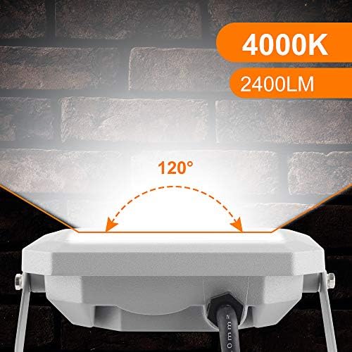 30W LED Flood Lights Outdoor, 2400LM Outdoor Security Lights, IP65 Waterproof Led Floodlight, with 1M Power Cable, 4000K Daylight White, Ideal for Garden, Garage, Courtyard-2 Pack