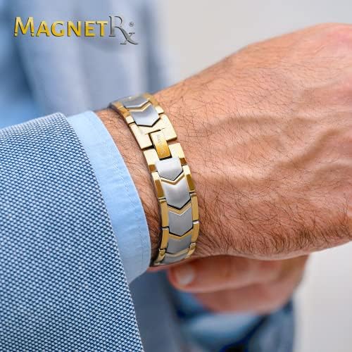 MagnetRX® Ultra Strength Magnetic Bracelet - Magnetic Bracelets for Men - Adjustable with Sizing Tool (Silver & Gold)