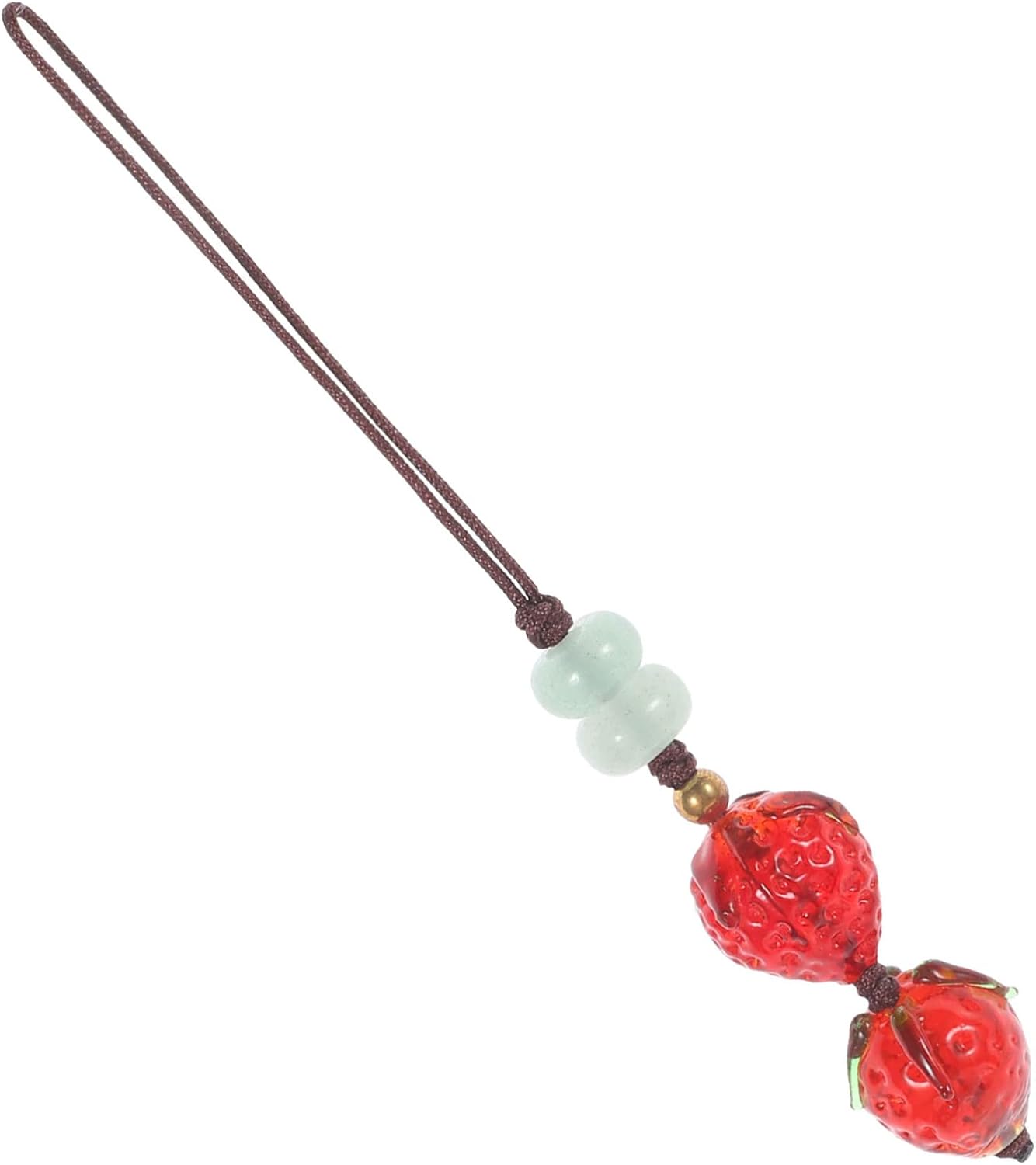 Beaded Phone Charm Strawberry Pendant Glazing Lanyard Strap Red