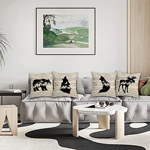 Huyaw Wildlife Animal Bear Fox Elk Wolf Forest Decorative Throw Pillow Covers, Wildlife Gifts For Women Men Boys, Forest Woodland Adventure Pillow Cases 18 X 18 Inch Rv Bed Sofa Decor Set Of 4 #TOP1