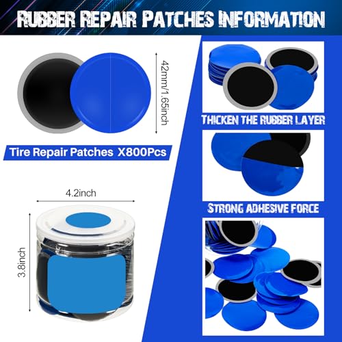 Image of Tallew 800 Pcs Heavy Duty Tire Patches Radial Patch Round Cold Tyre Puncture Tool Kit for Car Truck Motorcycle Automobile Bike Inner Tire (42mm)