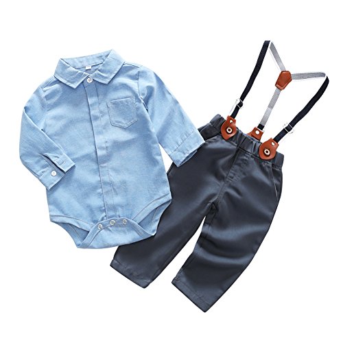 Blaward Baby Jungen Gentleman Onesies Straps Overalls Bodys Anzug Langarm Hemd + Bodysuit Hosen Kleider Sets