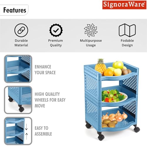 Image of SignoraWare Smart BPA Free Plastic Organiser | Modular Design | Designed to fit on countertops | Easy to Clean | Lightweight & Durable| Ideal for organizing Daily-use Spices (20kg | Setof3 | EBlue)