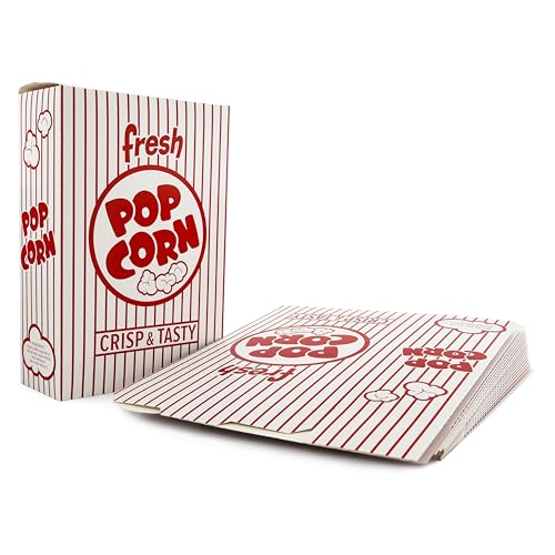 Snappy 4J Red & White Striped Close Top Popcorn Boxes, Popcorn Containers Bulk 50 Count, Movie Night Supplies 2.3 oz. Capacity, 5.75