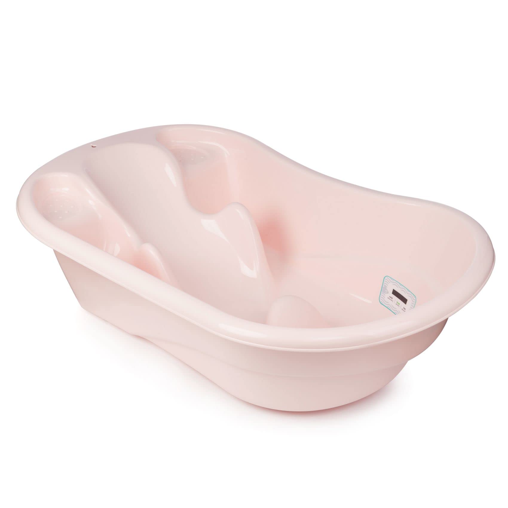 BABYLON Liner anatomiczna wanienka niemowlęca z termometrem do kąpieli, siedzisko do wanny, duże akcesoria do wanienki 0-6/6-36 miesięcy, powierzchnia antypoślizgowa do wanienki, z korkiem, różowy