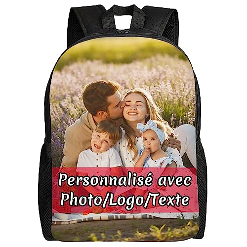 Sac à dos pour ordinateur portable personnalisé avec votre photo/logo/texte - Sac à dos de voyage personnalisable Sac à dos de randonnée - Idéal pour...