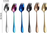 Vista 2 de Tenedores de ensalada 2 en 1 de acero inoxidable de 6.5 pulgadas, cucharas de postre de mango largo, cucharas de cena, aperitivos de frutas, Negro