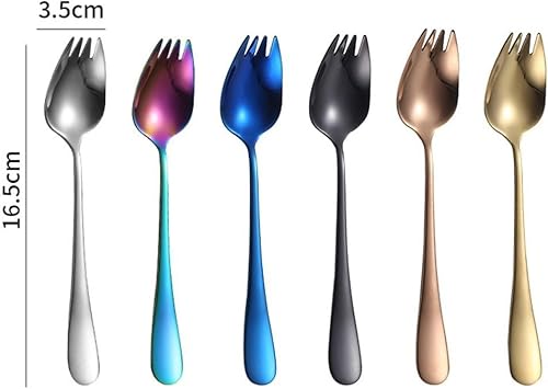 Miniatura 2 de Tenedores de ensalada 2 en 1 de acero inoxidable de 6.5 pulgadas, cucharas de postre de mango largo, cucharas de cena, aperitivos de frutas,