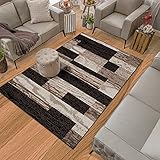 Superior Indoor Area Rug, Jute Backed, Modern Geometric Patchwork Floor Decor for Bedroom, Office, Living Room, Entryway, Hardwood Floors, Rockwood Collection, 4' x 6', Chocolate