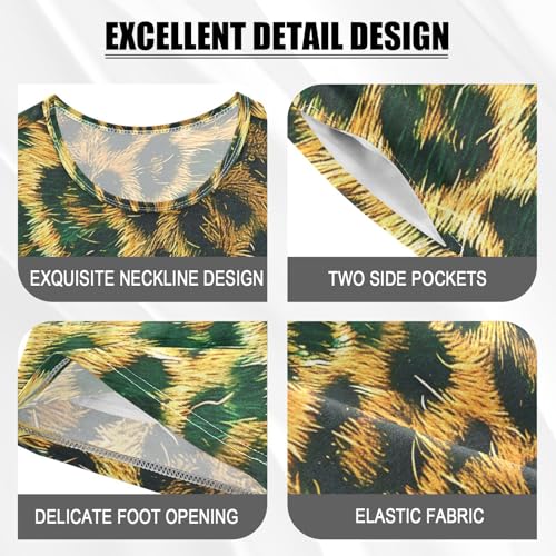 ALAZA Leopard Print Yellow Green Pajamas Short Sleeve 2 Piece Sleepwear Top and Bottom Pajama Set Unisex4