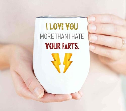 Miniatura 4 de Novelty Gift Based-on-humor Valentine's Day Gift for Partner - I Love You More Than I Hate Your Farts, 12 Oz White Stainless Steel Wine Tumbler