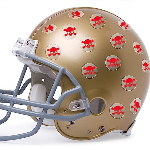 Image of Leinuosen Helmet Stickers Football Baseball Helmet Decals 1-1 /8 Inch Vinyl Sports Football Decals Self Adhesive Hockey Stickers for Hockey, Lacrosse, Batting(Clear Print Red,Skull)