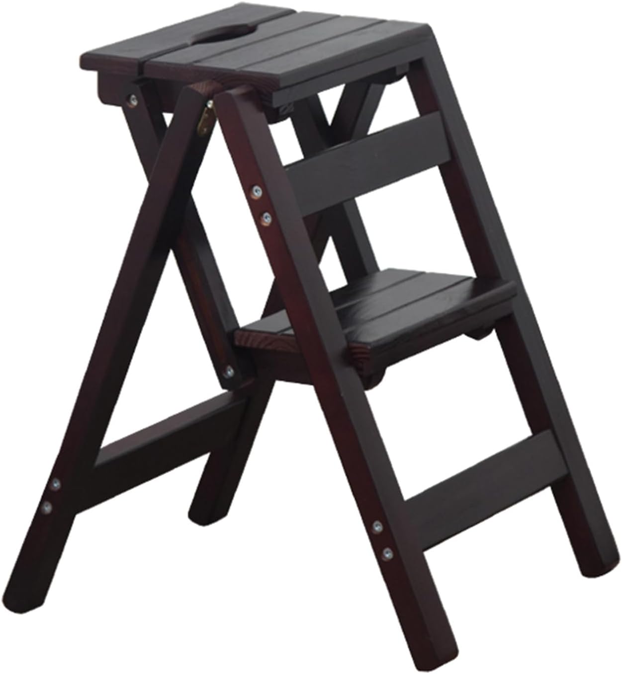 Step Ladder, Folding Step Stool Ladder with Anti-Slip Sturdy and Wide Pedal, Multi-Use Wooden Portable Step Stool for Household and Office Steel 330lbs Capacity