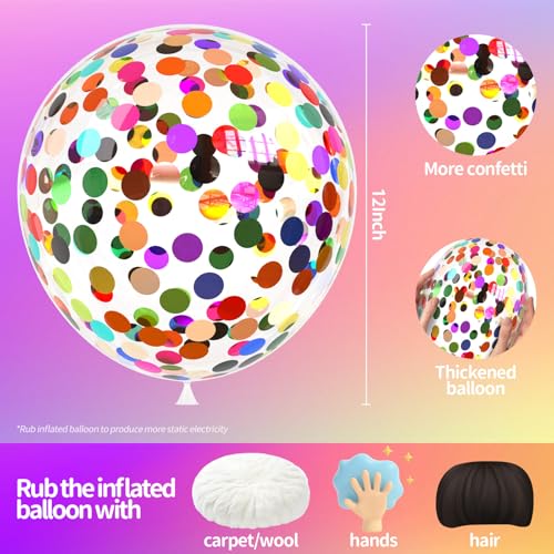 Image of Rainbow Confetti Balloons, 25 Pcs Thickened 12 Inch Clear Latex Balloon with Colorful Confetti Inside for Graduation Engagement Bridal Shower Party Baby Shower Birthday Party Decorations Supplies
