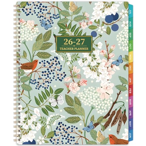 Teacher Planner 2026-2027 - Teacher Lesson Planner 2026-2027, 8.3 x 11, Jul.2026 - Jun.2027, Academic Planner, Weekly & Monthly Lesson Plan Book for Teachers with Back pocket, Colorful Tabs - Floral