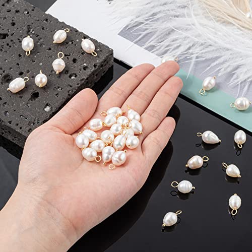 Airssory 50 Pcs Natural Cultured Freshwater Pearl Charms Small Pendants with Golden Pin Finding Bulk Lot for Jewelry Making - 16.5~17mm