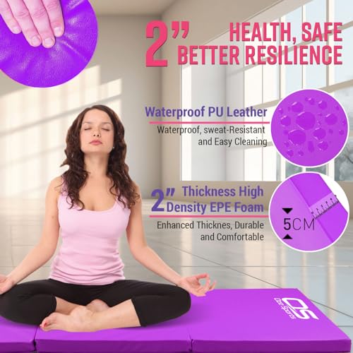 Gymnastic Tumble Exercise Mat – Non Slip PU Leather Surface - High Density Polyether Rebound inner Material – 6FT Long Tri Folding Crash With Carry Handles perfect for gymnastics yoga Pilates (Purple) - Image 6