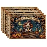 Set di 6 tovagliette con cane Cavalier King Charles Spaniel, 30,5 x 45,7 cm, 6 pezzi, con stampa vintage, lavabili, per cena, libri, vacanze, casa, cucina, decorazione