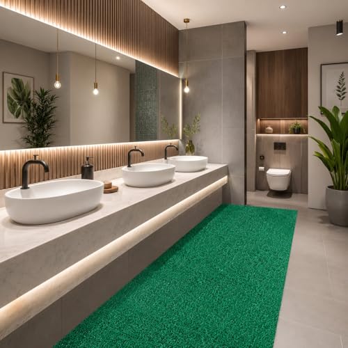 Image of TIB Cushion Noodle Mat for Home Entrance | Heavy Duty Anti-Slip Washable PVC Floor Mat for Bathroom, Kitchen, Bedroom & Office | Water Absorbent Indoor Outdoor Door Mat,Green,4x11 Feet