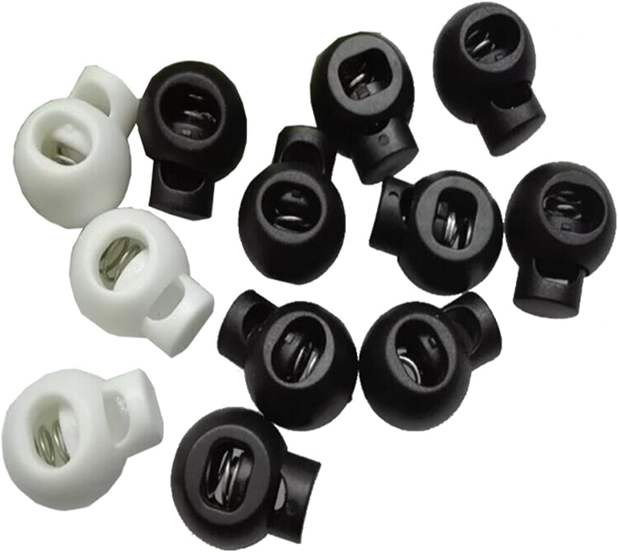 Spring Toggles,Toggles for Drawstrings,Spring Toggles, Black/White Plastic Round Ball Cord Lock Plastic Spring Stoppers(Black)