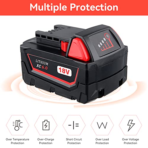Masione 2Pack 6.0Ah Replacement For Milwaukee M18 Battery Charger Combo Compatible With Milwaukee Batteries 48-11-1852 48-59-1850 48-11-1850 #TOP5