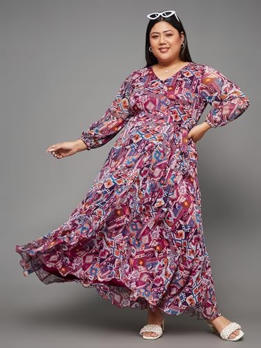 Image of Miss Chase A+ Women's Floral Wrap Chiffon Maxi Dress with Flutter Sleeves Frilled Hem