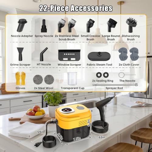 Image of DXD Handheld Steam Cleaner,New Generation 2500W High Pressure Steam Cleaner for Home,1700ML Large Tank Portable Steamer for Cleaning,10s Rapid Heating,21pcs Accessories,for Car,Home Grease Detailing