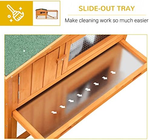 PawHut Rabbit Hutch and Run Outdoor Bunny Cage Wooden Guinea Pig Hide House with Sliding Tray, Hay Rack, Ramp, 156 x 58 x 68cm