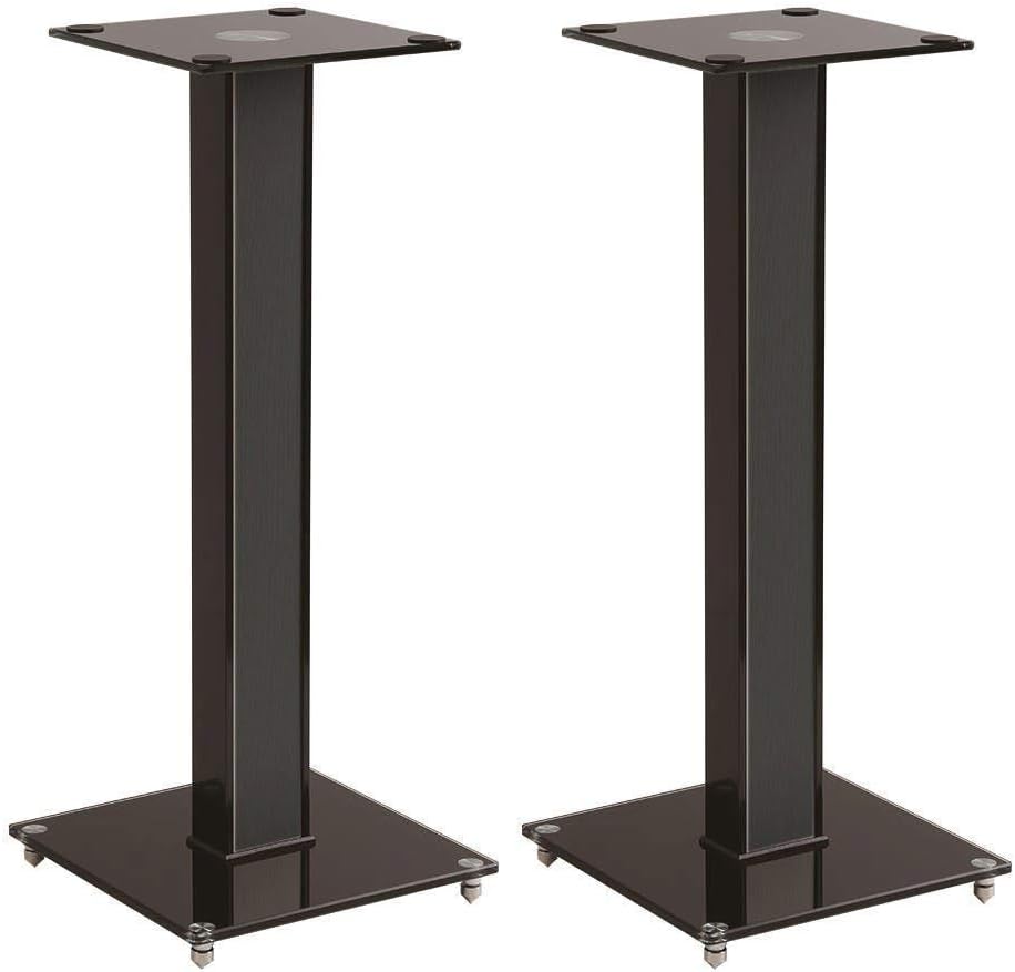 Monoprice Elements Speaker Stand - 23 Inch (Pair) with Cable Management, Strong Tempered Glass Base with Floor Spikes, Black, Model Number: 139495