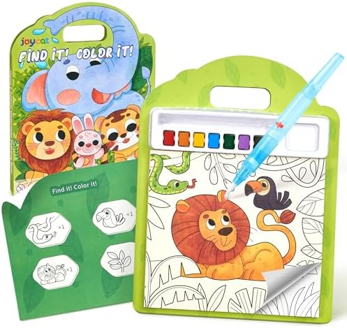 JoyCat Malbuch mit Wasserfarben und Suchspiel, Tiere, Hellgrün | Such- und Malspaß mit Wasserfarben für Kinder von 3 bis 8 Jahren, fördert Beobachtung und Kreativität zu Hause und