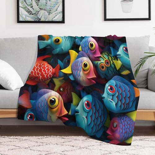 Couverture de lit flannel douce jeté de canapé chaud couverture plaid poisson - 3