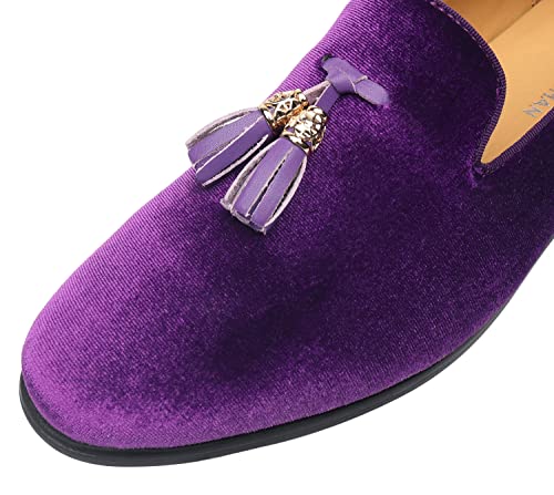 Elanroman Mens Velvet Loafers Handmade Tassels Shoes Fashion Slipper Party Wedding Purple Shoes Us 9 #TOP3