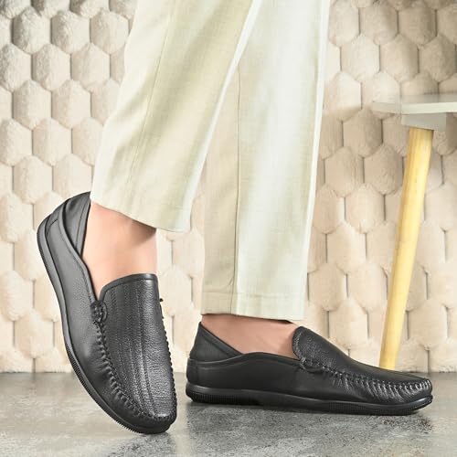 Image of Blue Leather by Centrino Genuine Leather Slip-On Men's Formal Shoe |Stylish with Soft Cushioned Insole |Trendy Non Lace-Up Design |Durable Leather with Anti-Skid Sole | Perfect for Formal Wear (4033)