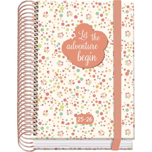 Dohe - Agenda Escolar 2025 2026 - Día Página (12x17 cm), Español e Inglés, Septiembre a Junio, Cierre de Espiral y Goma, Tapa Dura, 4 Páginas de Pegatinas - PRIME Bubbles