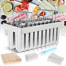 WICHEMI Commercial Popsicle Molds Stainless Steel Ice Pop Molds 20PCS Metal Ice Lolly Popsicle Mold Ice Cream Maker Mold Stick Holder with Lid Single Cup Capacity 85g