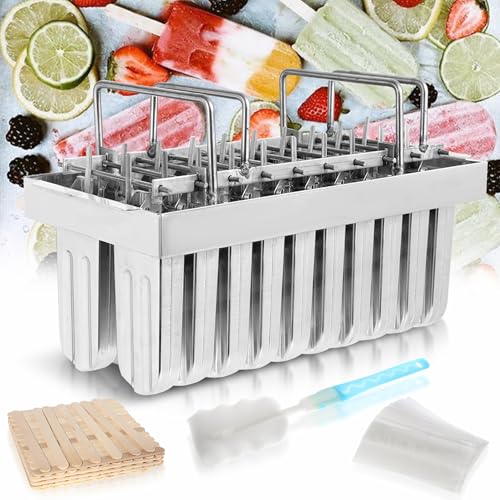 Image of WICHEMI Commercial Popsicle Molds Stainless Steel Ice Pop Molds 20PCS Metal Ice Lolly Popsicle Mold Ice Cream Maker Mold Stick Holder with Lid Single Cup Capacity 85g