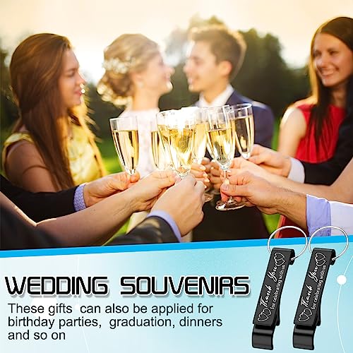 Dandat 100 Pcs Bottle Opener Keychain Bulk Thank You Wedding Favors for Guests Aluminum Wine Beer Opener Engraved Wedding Guest Gifts for Birthday Party Graduation Souvenirs(Black)