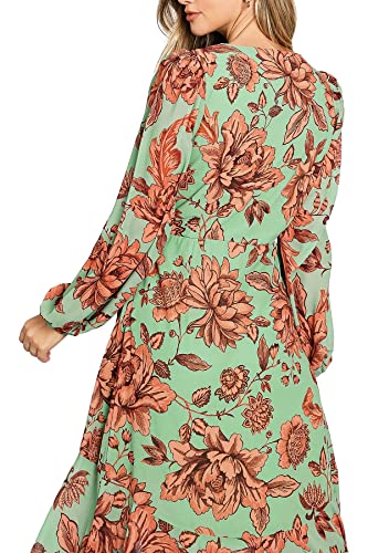 Flying Tomato Women's Chiffon Surplice Hi-Lo Dress (L, Green) #TOP4