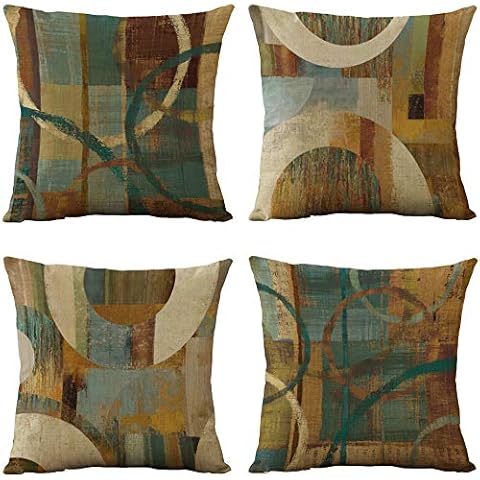 WOMHOPE Set of 4 Vintage Geometric Decorative Throw Pillow Covers Pillow Cases Cushion Cases 18 x 18 Inch for Living Room,Couch and Bed (Wooden) Cover