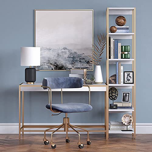 Henn&Hart 15" Modern 1-Light Table Lamp with Chiffon White Fabric Drum Shade for Living Room, Bedroom, or Office, Flat Black by Henn&Hart - Image 2