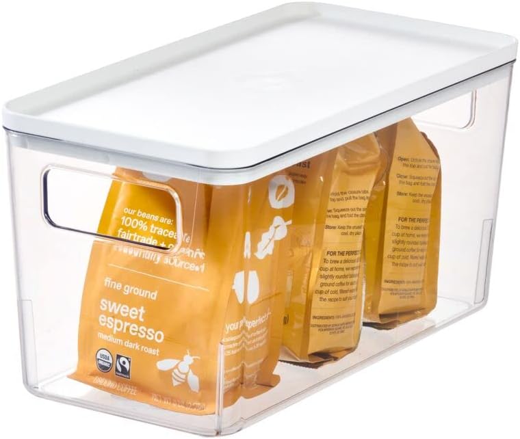 Rosanna Pansino x iDesign Recycled Plastic Kitchen Storage Bin with Lid, Clear Bin/Marshmallow Lid, 6" x 12" x 6"