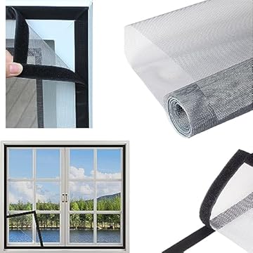 COYOUCO Schermo della Finestra con Protezione dello Schermo a Rete fine del Telaio Adesivo a Strappo e Loop aggiornato, cornici delle finestre Nere con Rete Grigia,50×60cm
