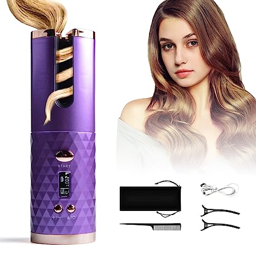 Cordless Auto Curling Iron with 6 Temp & Timer, Purple