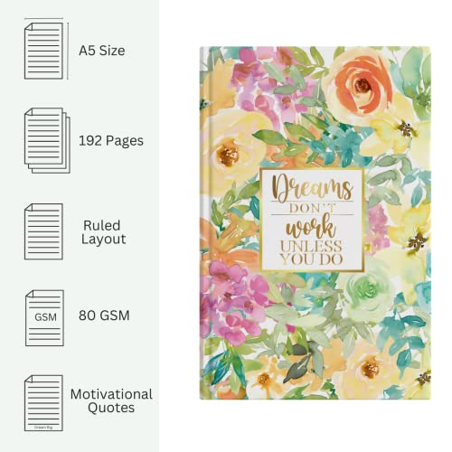 Image of Lauret Blanc Hardbound Ruled Notebook Diary Journal- A5 Size, 192 Pages, 80 GSM Natural Shade (Dreams Don't Work Unless You Do)