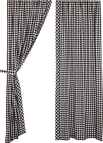 Vintage Check Black Panel Curtains, Set Of 2 Panels, 84" Long, Modern Farmhouse Gingham Drapes, Window Treatment #TOP3