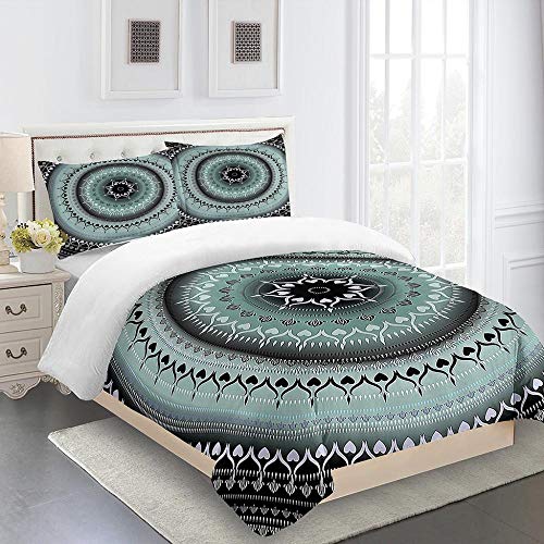 WRIXFA Housse de Couette 140x200cm 3D Fleurs Bleues artistiques Parure de Lit 2 Personne Grand Taille avec Fermeture Éclair Sets de Housse Couette King Size avec 2 Taie d'oreiller Cover