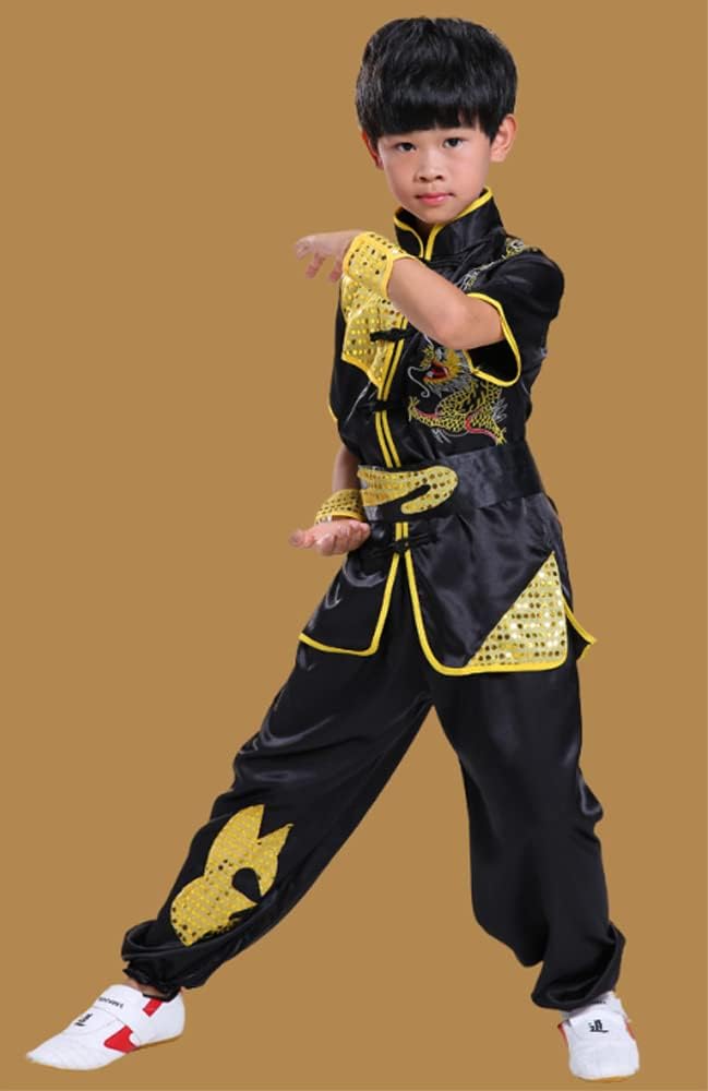 Boys Girls Kung Fu Master Tai Chi Dragon Chinese Uniform Top Shirt Pants Set Outfit