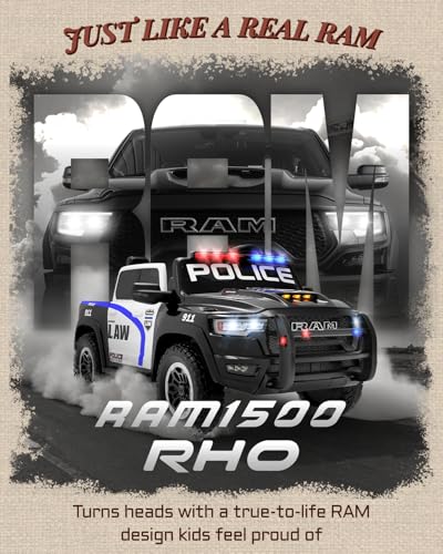 First Ride On 24V Licensed Ram 1500 RHO Police Car Ride on Toy for Kids, 2 Seater Ride on Truck with Remote Control, Ele - Additional View