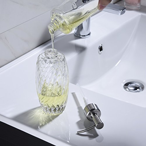 Delle Rosa Countertop Glass Soap Dispenser Brushed Nickel Clear Glass Bottle Dispenser for Kitchen, Bathroom Essential Oils, Lotions, Liquid Soaps